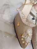 Advbridge Japanese Lolita Tea Party High Heels Champagne Elegant Sweet high heel vintage lace bowknot  kawaii shoes cosplay loli
