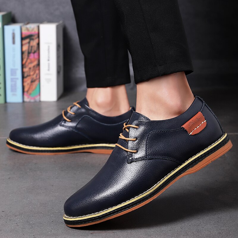 Advbridge New Genuine Leather Men's Casual Shoes Large Size 45 46 47 48  Round Head Lace-up Handmade Men Shoes Business Shoe