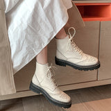 Advbridge Lace-Up Women's Ankle Boots Rome Style Sewing Embroider Flat Platform Boots Hand-made Genuine Leather Boots Female Women Shoes