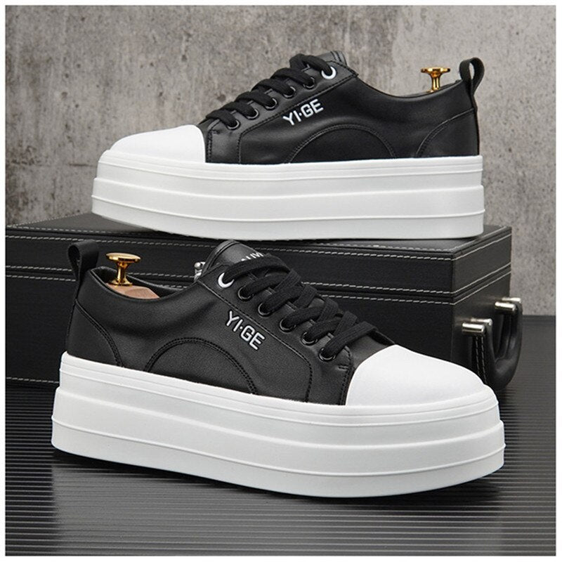 Advbridge New White Leather Men Casual Shoes fashion Platform Sneakers Trainers Height Increasing Shoes Chaussure Homme