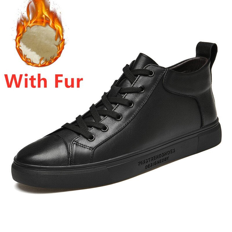 Advbridge Men's Casual Flats Fashion Cow Genuine Leather Shoes Sneaker Men Shoes High Quality Brand Walking Shoe High Top Basic Men Boots