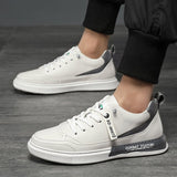 Advbridge Fashion Men British Style Leather Casual Shoes Lightweight Breathable Flats Luxury Platform Shoes Men's White Walking Sneakers