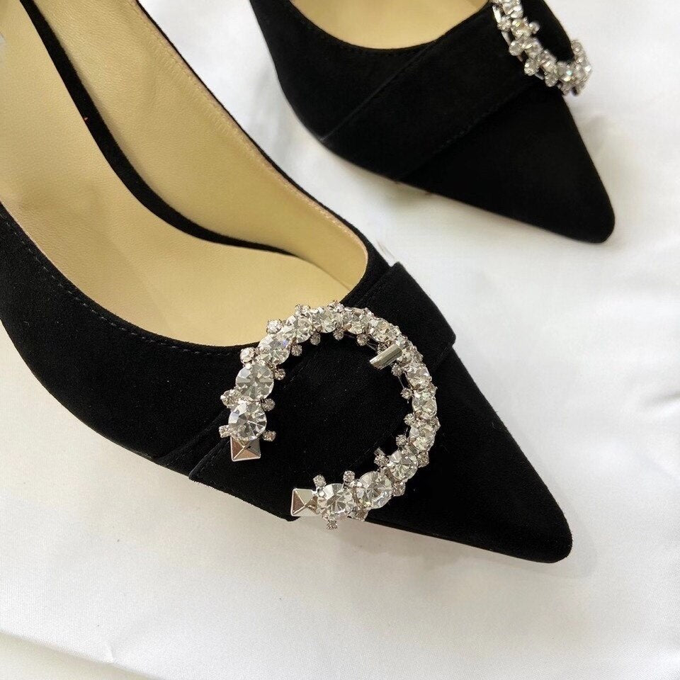 Advbridge New Crystal Rhinestone Buckle French High Heels Women Pointed Stiletto Heel All-Matching Women's Shoes Pumps