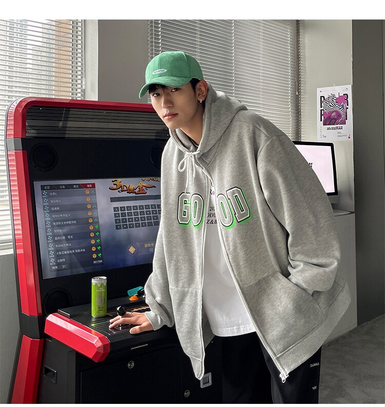 Advbridge Letter Print Zip Up Hoodies for Mens Korean Fashion Trends Streetwear Teenage Oversized Track Sweatshirts Spring Casual Clothing