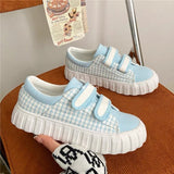 Advbridge Summer Kawaii Girl Sweet Lolita Shoes Thick-bottom Big Head White Shoes Female Soft Girl Blue Grid Retro Canvas Shoes Cosplay