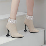 Advbridge Women Ankle Boots Faux Suede Pointed Toe Thin High Heel Ladies Short Boots Back Zipper Dress Women's Boots Big Size 45