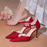 Advbridge White Silk Satin Wedding Shoes Summer Women's New French High-heeled Bride's Shoes with A Line with Sandals with Skirts