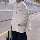 Advbridge Harajuku Embroidery Zip Up Hoodies Mens Loose Long Sleeve Sweatshirt Men Bifurcated side buckle Spring Oversized Hooded Jacket