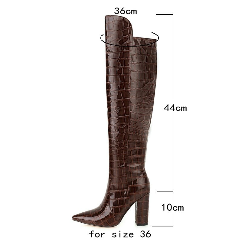 Advbridge Black Brown Wine Red White Women Over the Knee Boots Patent PU Leather Women Winter Shoes Fashion Pointed Toe Square Heel Shoes