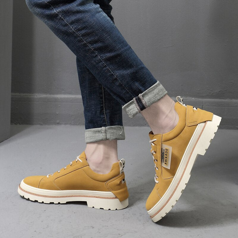 Advbridge High Quality Leather Men's Shoes Spring Casual Shoes Fashion Flats Oxfords Shoes Korean Version Fashion Increase 5cm Sneakers