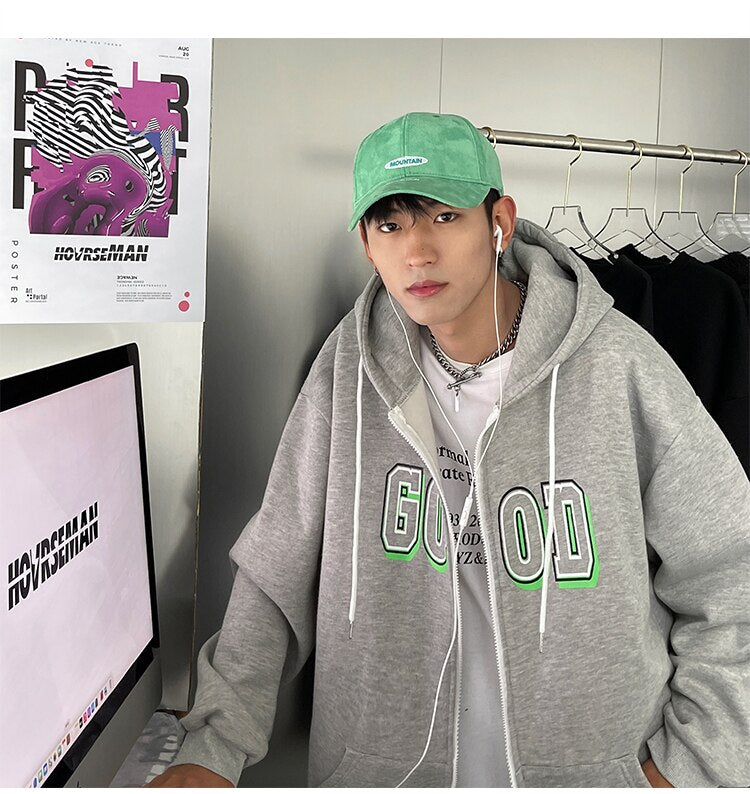 Advbridge Letter Print Zip Up Hoodies for Mens Korean Fashion Trends Streetwear Teenage Oversized Track Sweatshirts Spring Casual Clothing