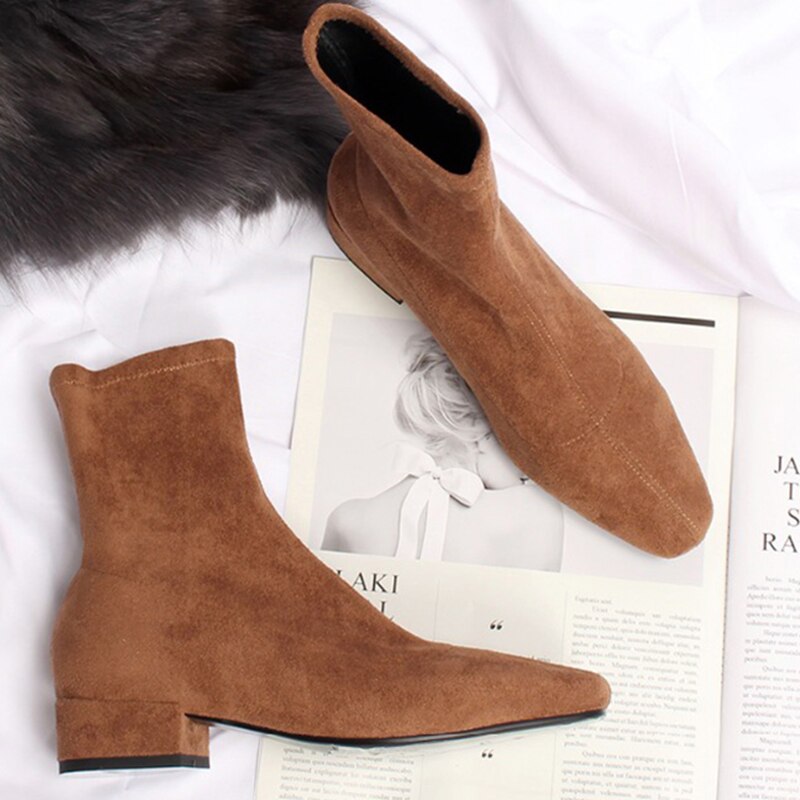 Advbridge new spring shoes Women Boots plus size stretch boots casual flock European and American boots women Pigskin lining insole