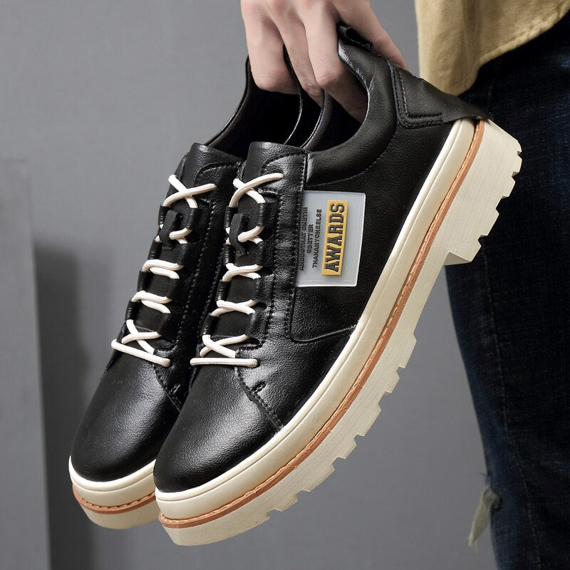 Advbridge High Quality Leather Men's Shoes Spring Casual Shoes Fashion Flats Oxfords Shoes Korean Version Fashion Increase 5cm Sneakers
