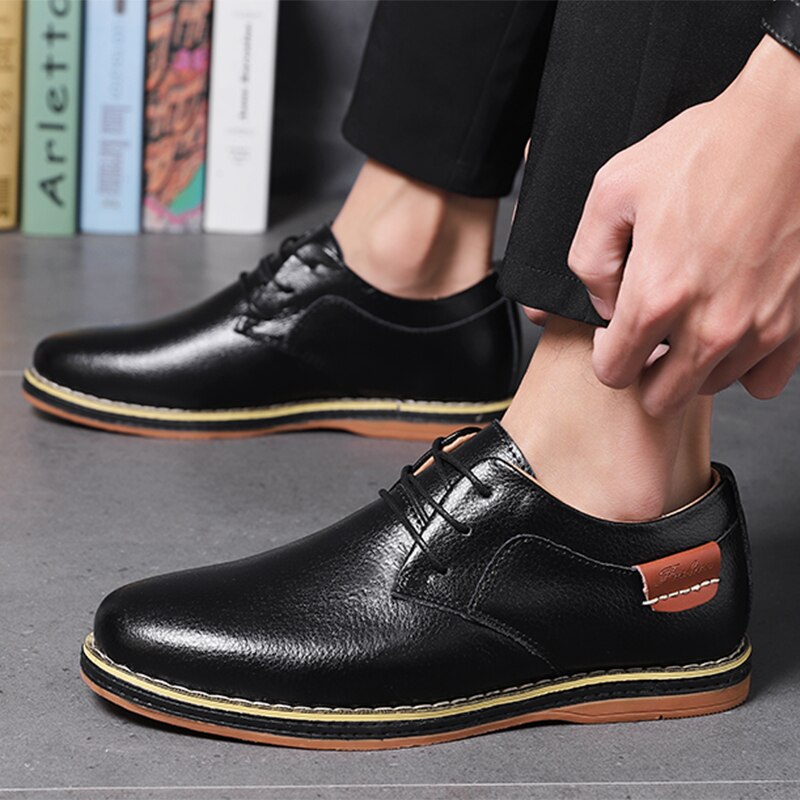 Advbridge New Genuine Leather Men's Casual Shoes Large Size 45 46 47 48  Round Head Lace-up Handmade Men Shoes Business Shoe