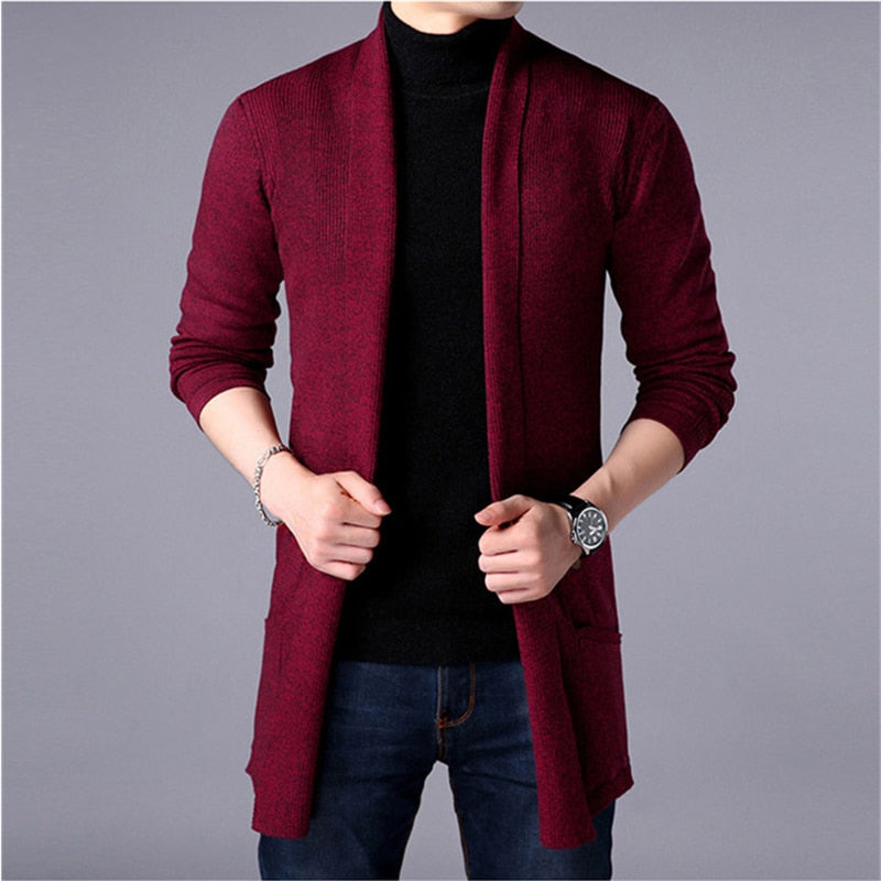 Advbridge Sweater Coats Men New Fashion Autumn Men&#39;s Slim Long Solid Color Knitted Jacket Fashion Men&#39;s Casual Sweater Cardigan Coats