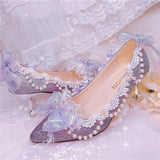 Advbridge High Heel 6cm/9cm Sweet Girls Princess Kawaii Tea Party Japanese Cute Anime Lolita Shoes Harujuku Lace Bowknot Shoe Cos Feminine