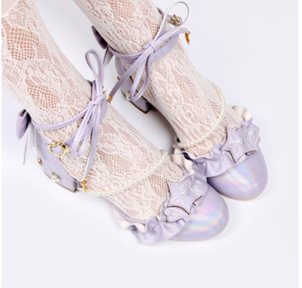 Advbridge Summer kawaii girl sweet lolita shoes vintage round head thick heel women shoes cute lace ruffle bowknot pearl kawaii sandals