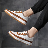 Advbridge Non-Slip Men Sneakers White Casual Male Leather School Shoes Fashion Flat High-Quality Shoe Comfortable Lace-up Solid Men Shoes