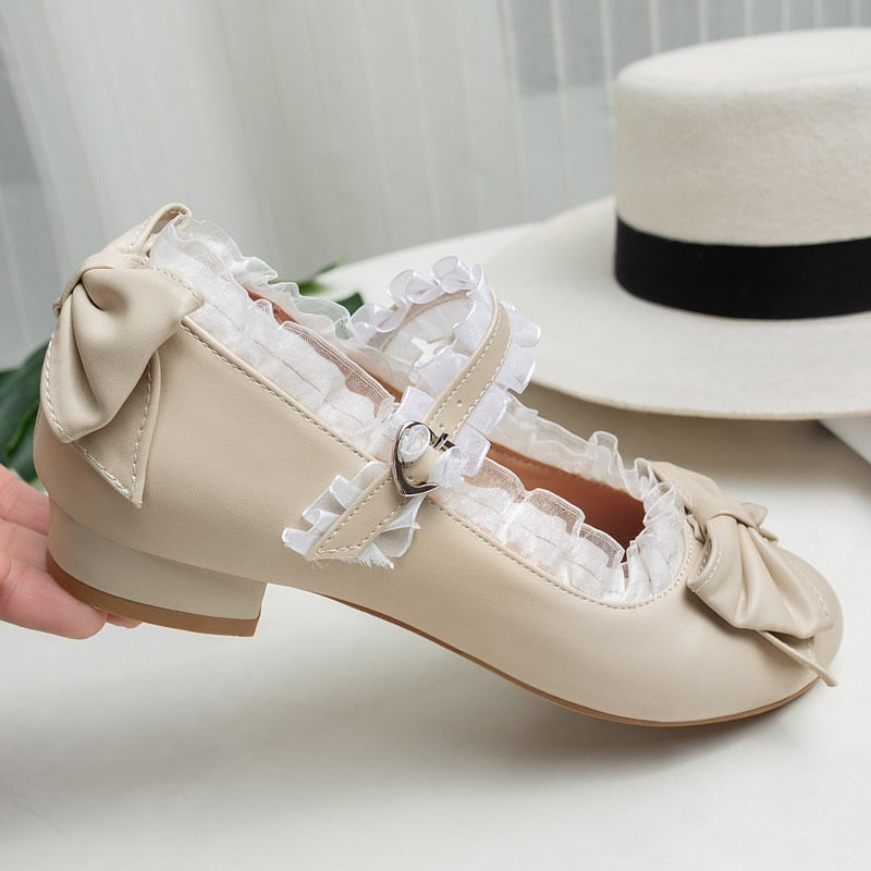 Advbridge Sweet little fresh spring and autumn round head bow shoes student dolls cute ladies shoes girls shoes tea party kawaii princess