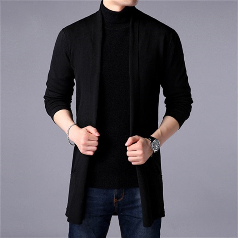 Advbridge Sweater Coats Men New Fashion Autumn Men&#39;s Slim Long Solid Color Knitted Jacket Fashion Men&#39;s Casual Sweater Cardigan Coats