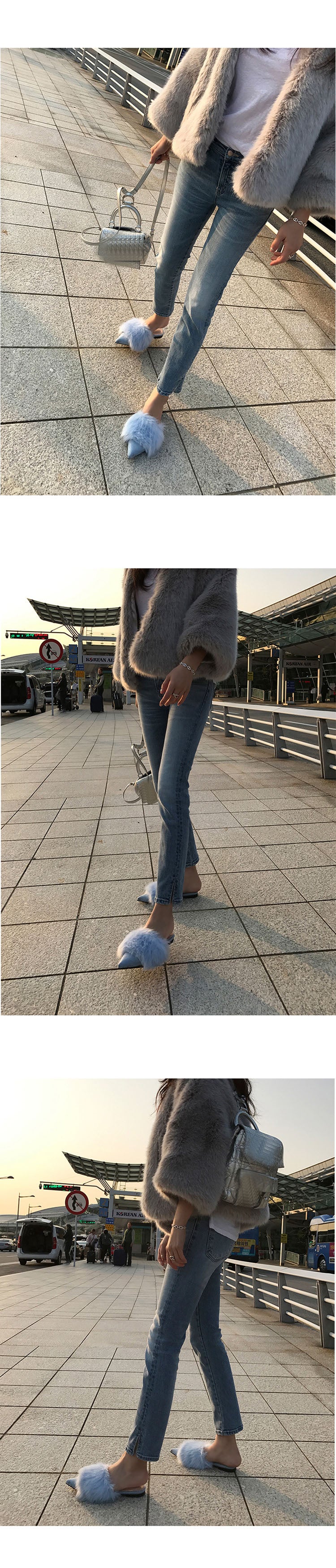 Advbridge real rabbit fur women slippers pointed toe slides shoes with long fur mules woman luxury pantoufle femme real furry footwear 616