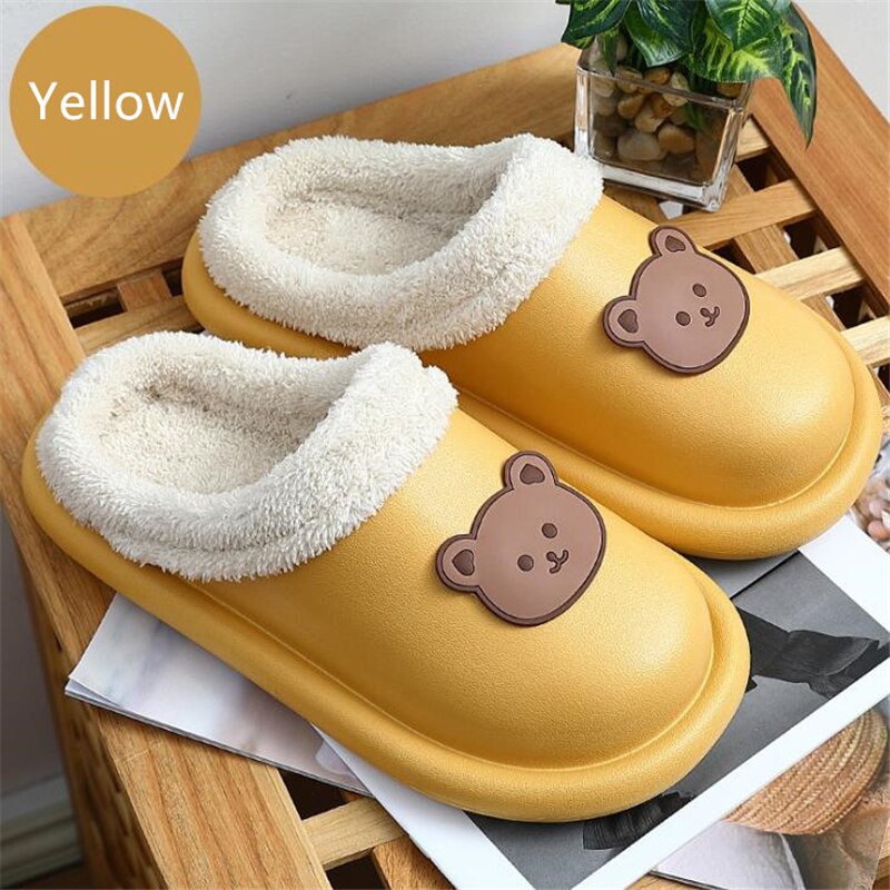 Advbridge Cartoon Bear Winter Slippers Warm Women Shoes Waterproof Non-Slip Female Home Slippers Couples Indoor Outdoor Cotton Shoes