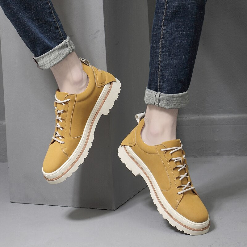 Advbridge High Quality Leather Men's Shoes Spring Casual Shoes Fashion Flats Oxfords Shoes Korean Version Fashion Increase 5cm Sneakers