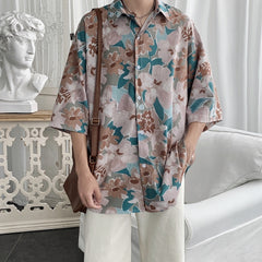 Advbridge  Summer Short-sleeved Shirts Men's Fashion Printed Casual Shirts Men Korean Loose Flower Shirts Mens Hawaiian Shirts M-2XL