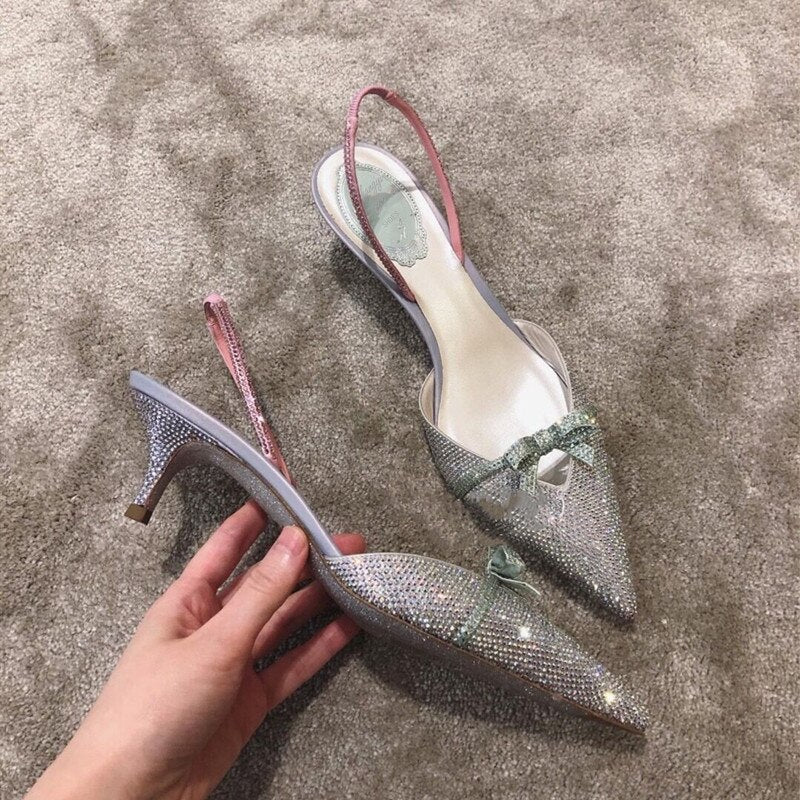 Advbridge Summer new style rhinestone pointed toe stiletto hollow bridal wedding shoes mid-heel banquet dress all-match female sandals
