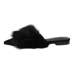 Advbridge real rabbit fur women slippers pointed toe slides shoes with long fur mules woman luxury pantoufle femme real furry footwear 616