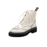 Advbridge Lace-Up Women's Ankle Boots Rome Style Sewing Embroider Flat Platform Boots Hand-made Genuine Leather Boots Female Women Shoes