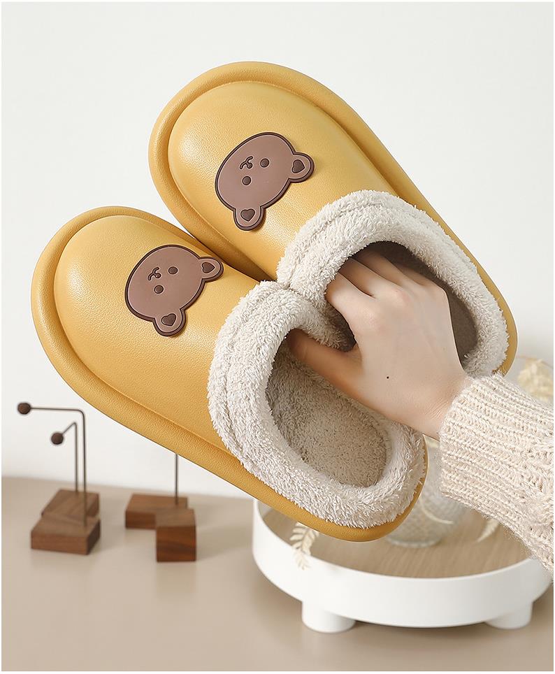 Advbridge Cartoon Bear Winter Slippers Warm Women Shoes Waterproof Non-Slip Female Home Slippers Couples Indoor Outdoor Cotton Shoes