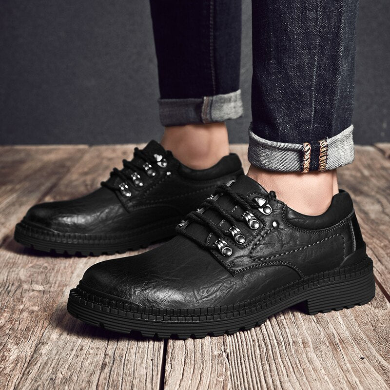 Advbridge Men shoes Men casual Genuine Leather Shoes Men Dress Leather Shoes  Prints Pointed Toe Lace up  Office Men Formal  Shoes