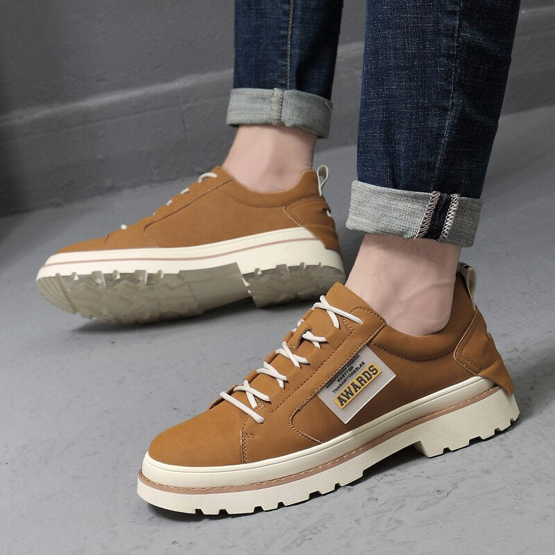 Advbridge High Quality Leather Men's Shoes Spring Casual Shoes Fashion Flats Oxfords Shoes Korean Version Fashion Increase 5cm Sneakers