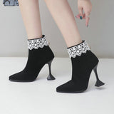 Advbridge Women Ankle Boots Faux Suede Pointed Toe Thin High Heel Ladies Short Boots Back Zipper Dress Women's Boots Big Size 45