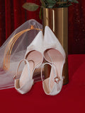 Advbridge White Silk Satin Wedding Shoes Summer Women's New French High-heeled Bride's Shoes with A Line with Sandals with Skirts