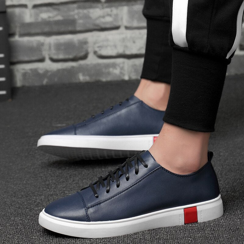 Advbridge Band Sneakers Men Casual Shoes Genuine Leather shoes mens Designer solid Classic Fashion Male Lace up Flats black 36-47