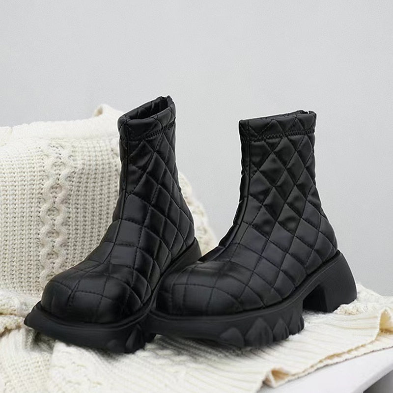 Advbridge New Chelsea Boots Women Chunky High Heels Ankle Boots Women Zipper Platform Shoes Women Winter Fashion Punk Botas de mujer