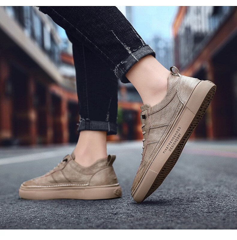 Advbridge Luxury Genuine Leather Men's Sneakers Lace Up Mens Casual Shoes Outdoor Daily Shoes Male Handmade Leisure Shoes For Man