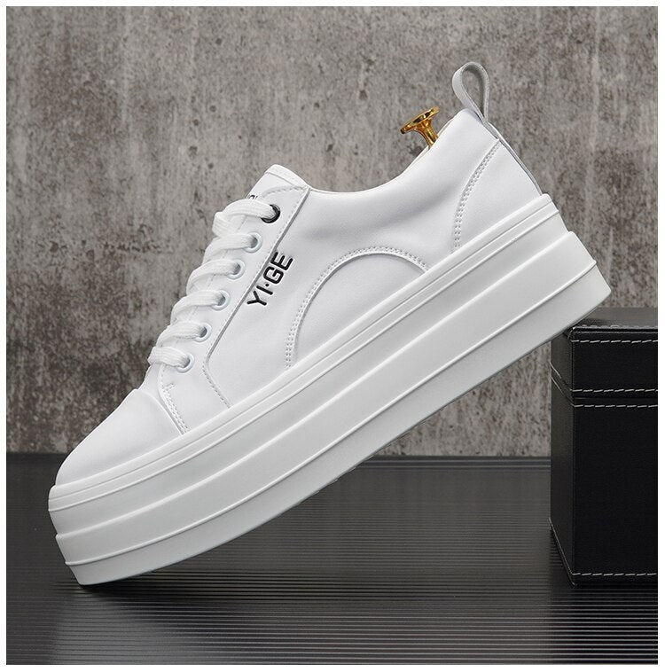 Advbridge New White Leather Men Casual Shoes fashion Platform Sneakers Trainers Height Increasing Shoes Chaussure Homme
