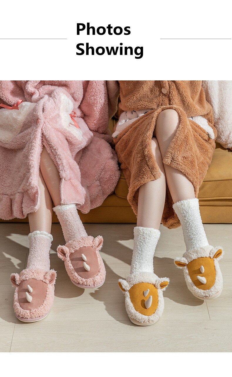 Advbridge Warm Faux Fur Women Men Cartoon Slippers Soft Plush Indoor Home Ladies Winter Shoes Lovers House Floor Cotton Slipper