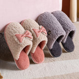 Advbridge Winter Warm Home Slippers Bowknot Cotton Shoes Cute Lovely Cartoon Indoor Bedroom House Women Men Lovers Fur Slides Slippers