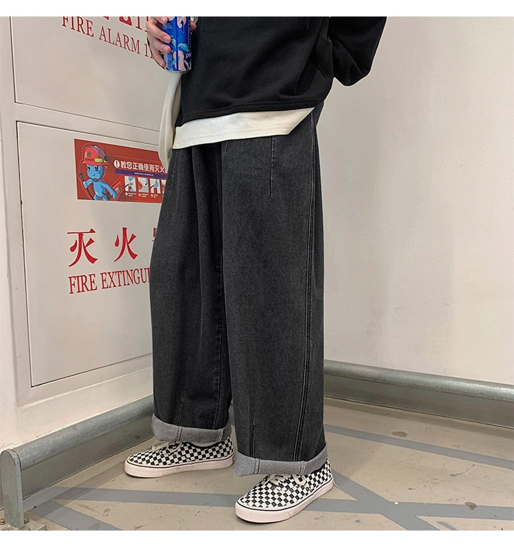 Advbridge Men Wide Leg Jeans Loose Straight Baggy Denim Pant Men's Women's Streetwear Skateboard Pants Oversized Hip Hop Casual Trousers