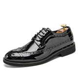 Advbridge  Plus Size 46 Luxury Shiny Patent Leather Brogue Men's Shoes British Pointed Toe Low-Cut Trend Casual Formal Leather Shoes