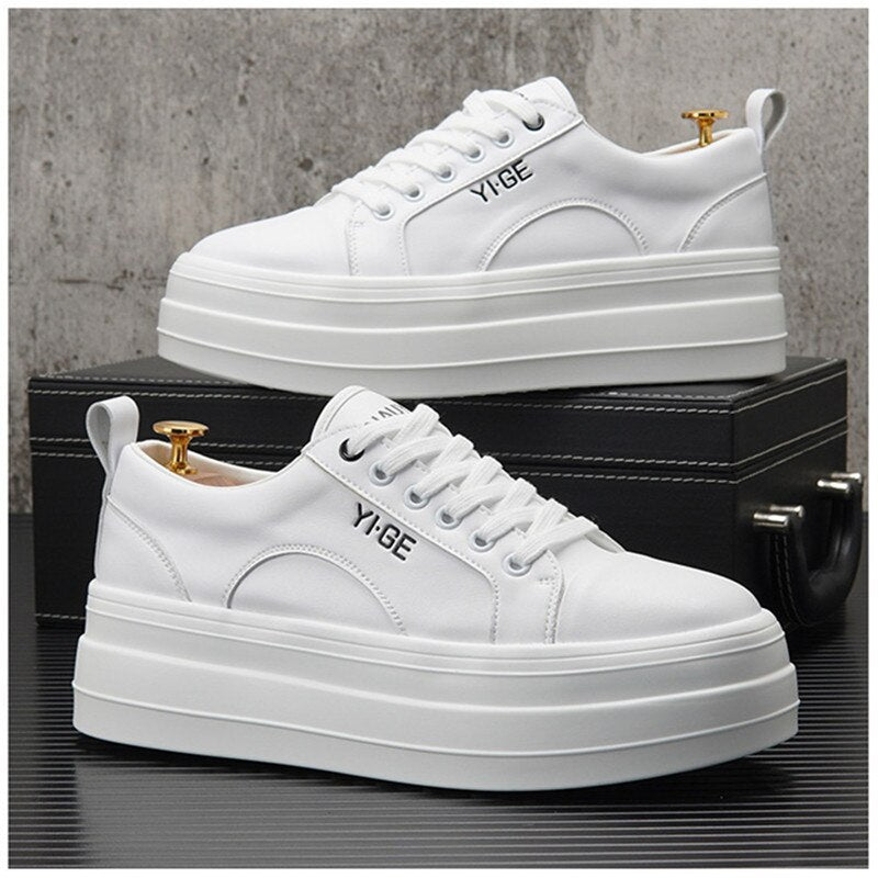 Advbridge New White Leather Men Casual Shoes fashion Platform Sneakers Trainers Height Increasing Shoes Chaussure Homme