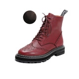 Advbridge Lace-Up Women's Ankle Boots Rome Style Sewing Embroider Flat Platform Boots Hand-made Genuine Leather Boots Female Women Shoes