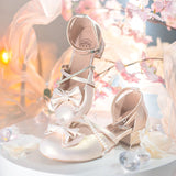 Advbridge Feminine Anime Pearl Kawaii Ladies Lolita Sandals Middle Heel Bow Black Female Sandals Cosplay Sweet Girls Fashion Wedding Shoes