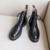 Advbridge Lace-Up Women's Ankle Boots Rome Style Sewing Embroider Flat Platform Boots Hand-made Genuine Leather Boots Female Women Shoes