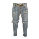 Advbridge Ripped Jeans Men Skinny Fit Spring Summer Knee Broken Holes Hip Hop Peicils Pants Streetwear Distressed Painted Zippers Desinger