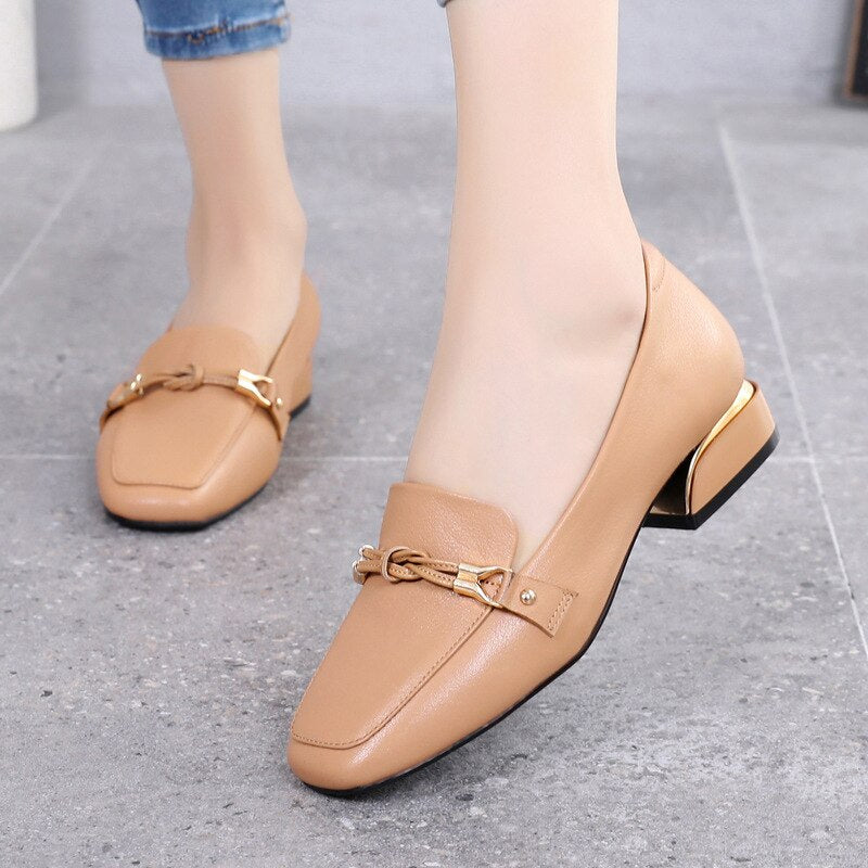 Advbridge Fashion New First Layer Cowhide Leather Single Shoes Autumn Mid-heel Comfortable and Elegant Leather Shoes Ladies Loafers